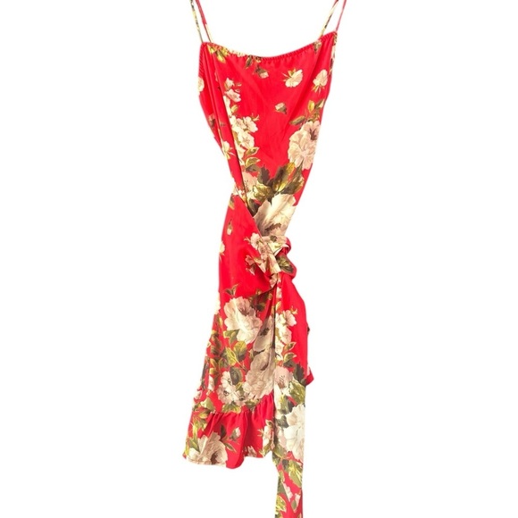 Free People Intimately Floral Wrap Dress Spaghetti Straps Ruffle Hem Mini Size m - Picture 11 of 12